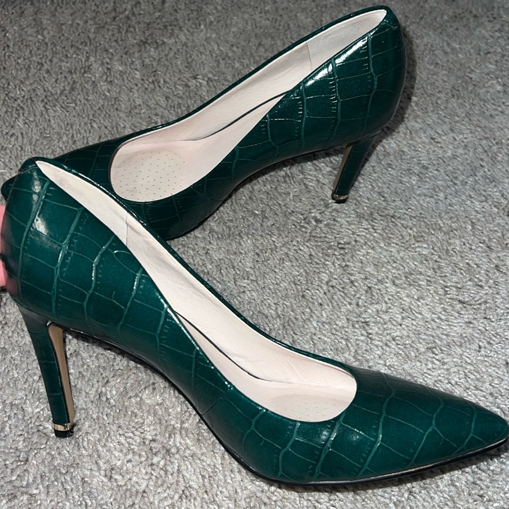 Green croc embossed heels